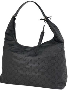 Gucci GG Pattern Shoulder Bag Nylon Black